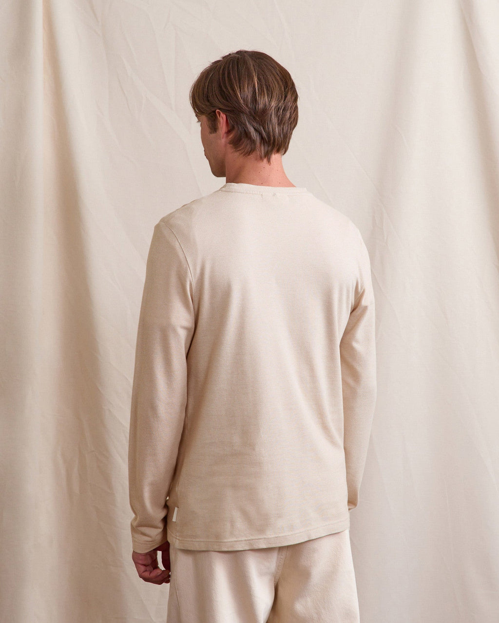 T-shirt a maniche lunghe écru in cotone