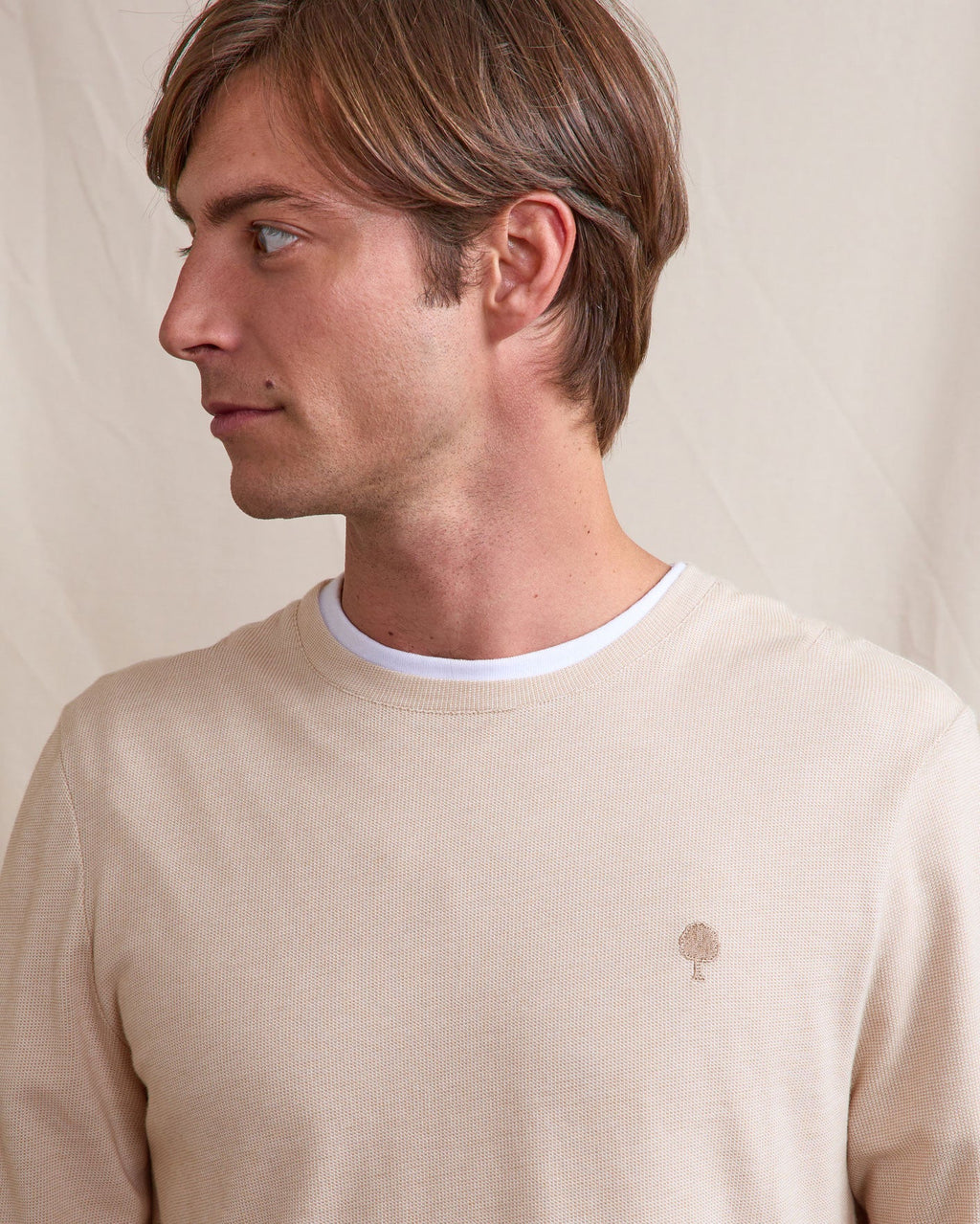 T-shirt a maniche lunghe écru in cotone
