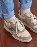Baskets Cuir Et Suède Taupe Et Beige