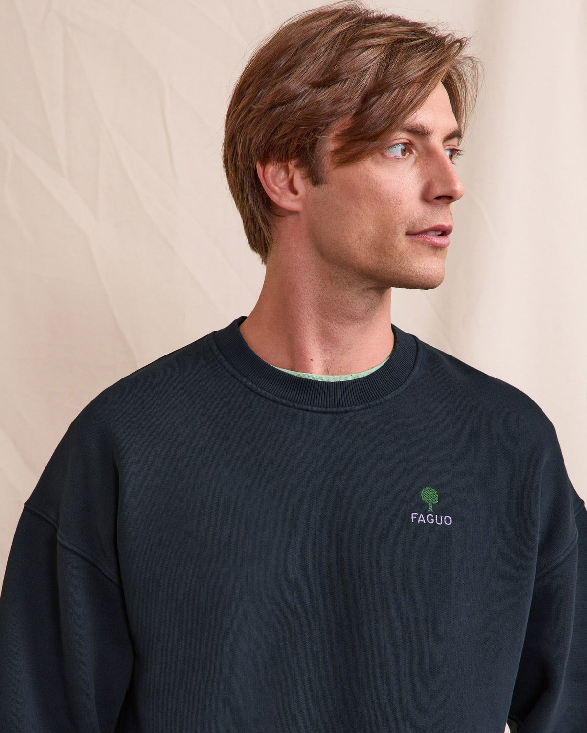 Sweat Col Rond Marine Grisé
