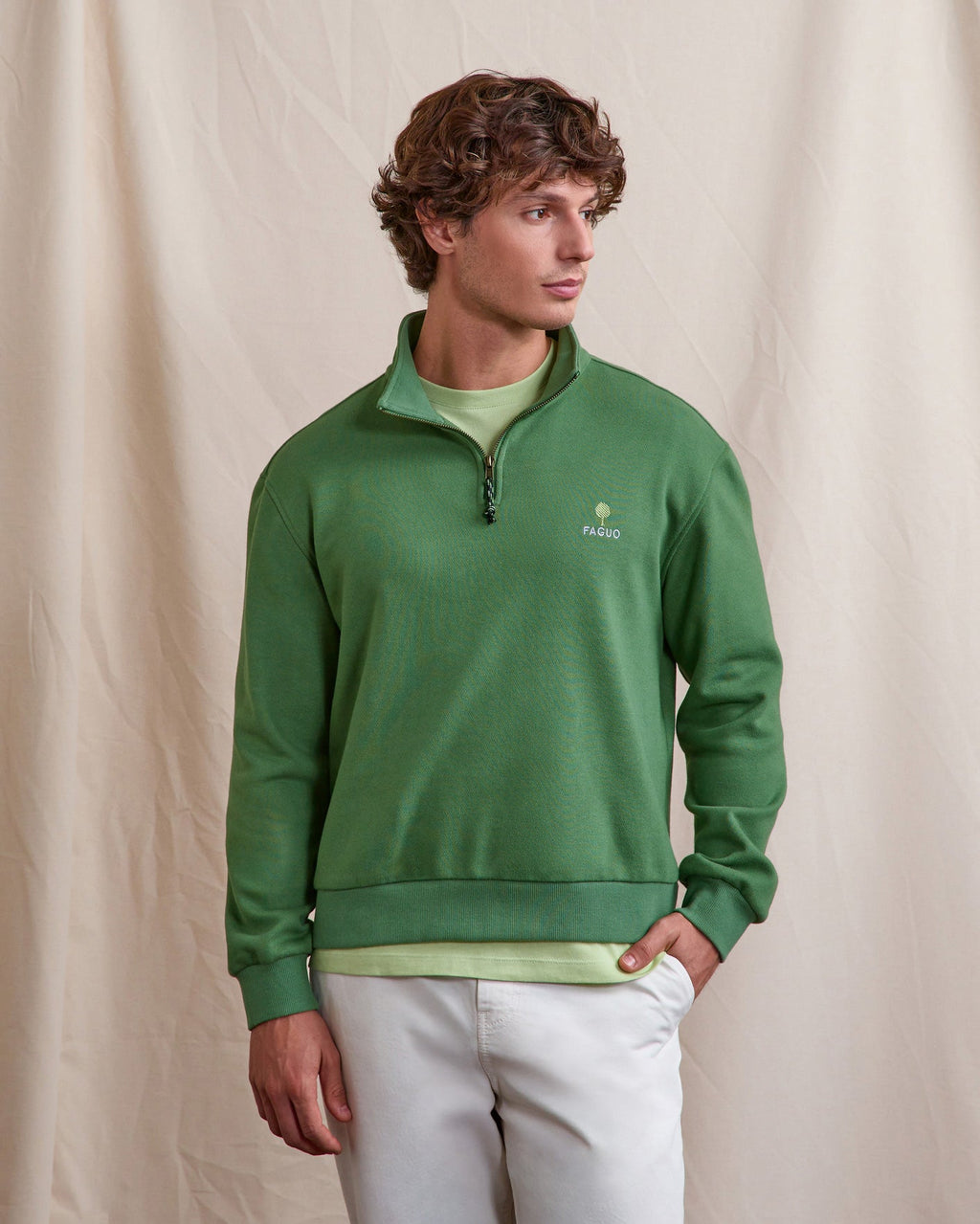 Sudadera Con Cremallera Verde De Algodón Orgánico