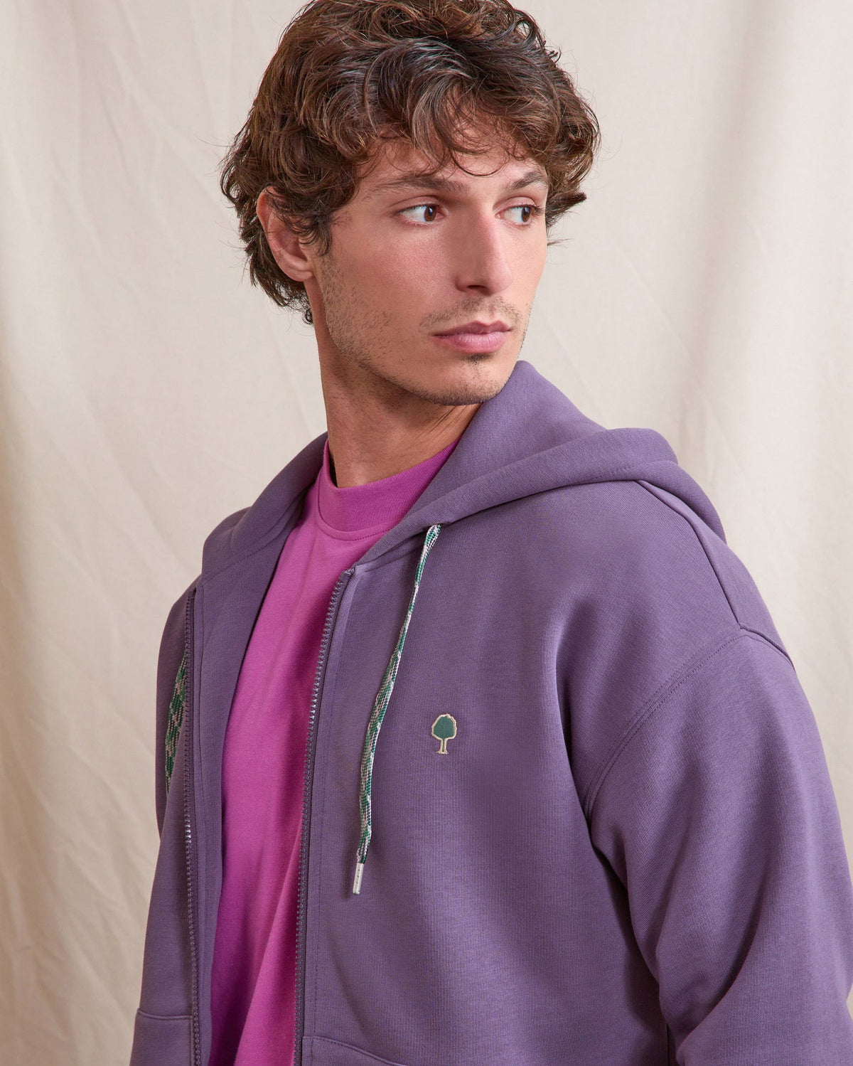 Felpa viola con cappuccio e zip