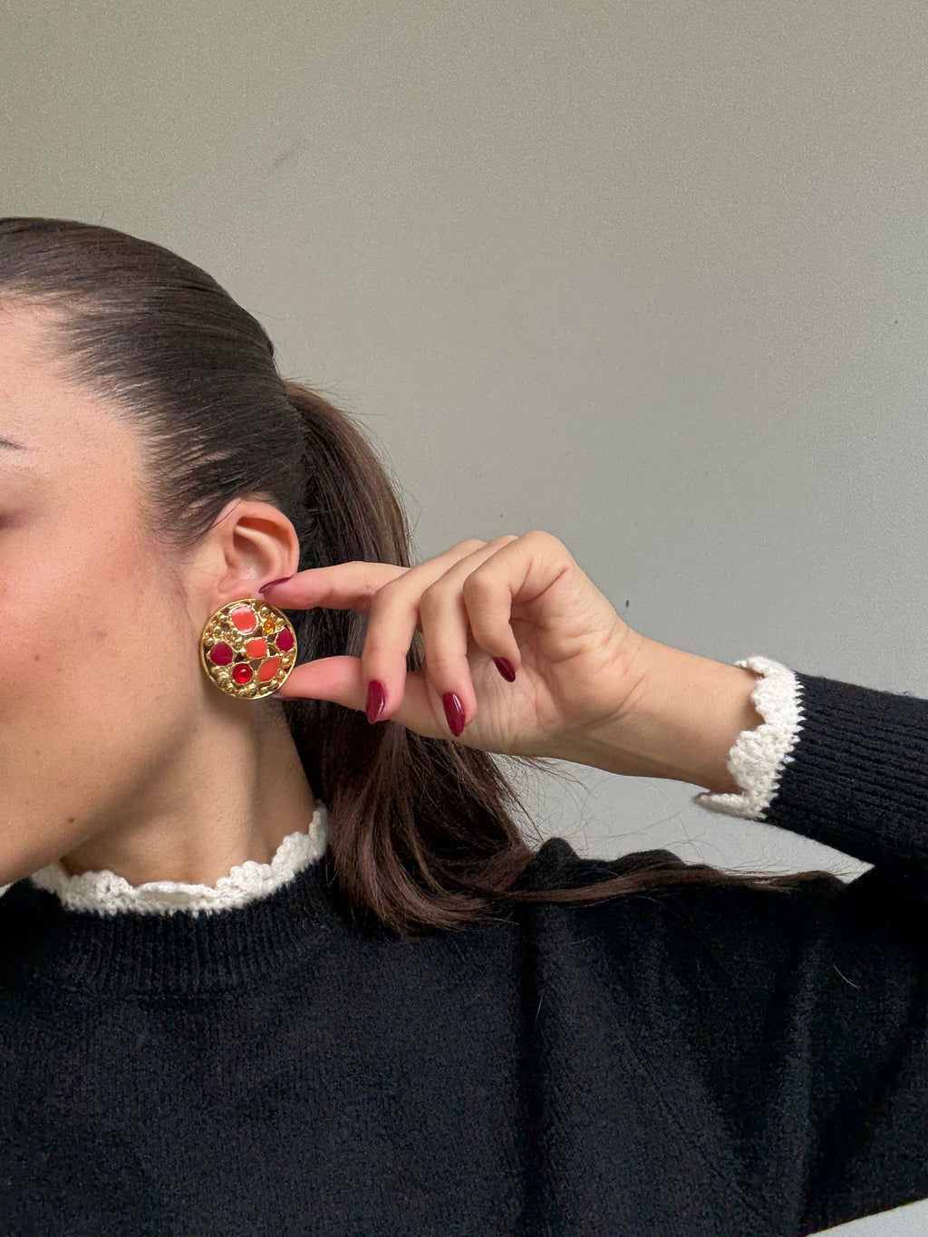 Vintage Earrings - Multicoloured Orange and Pink
