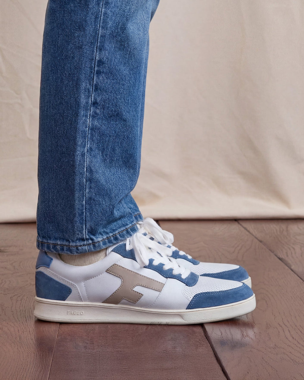 Baskets Blanc Et Bleu Cuir
