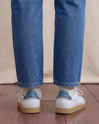 Sneaker beige in pelle e suede