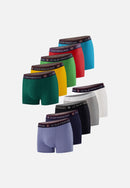 Lot De 10 Boxers En Coton - Boxers Moutarde Vert Sapin Gris Chiné Rouge Cerise Bleu Jean Marine Blanc Noir Topaz Mint Green