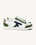 Sneakers in pelle bianche, blu e kaki