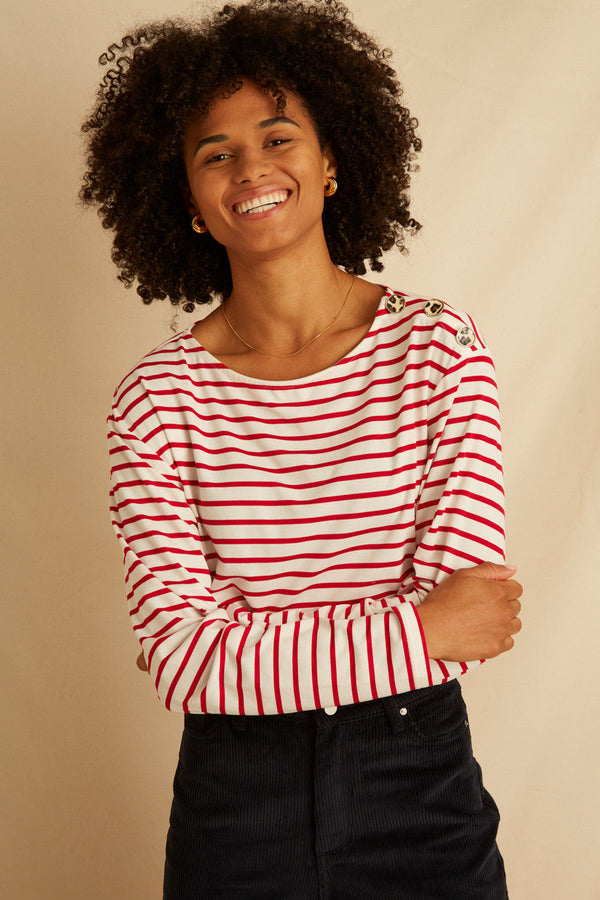 T-shirt Toscane - Rood-wit gestreept