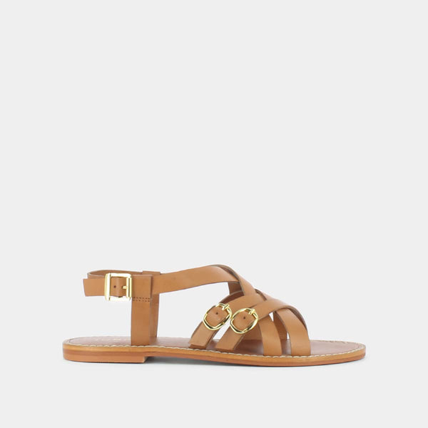 Woury Leather Flat Sandals - Camel