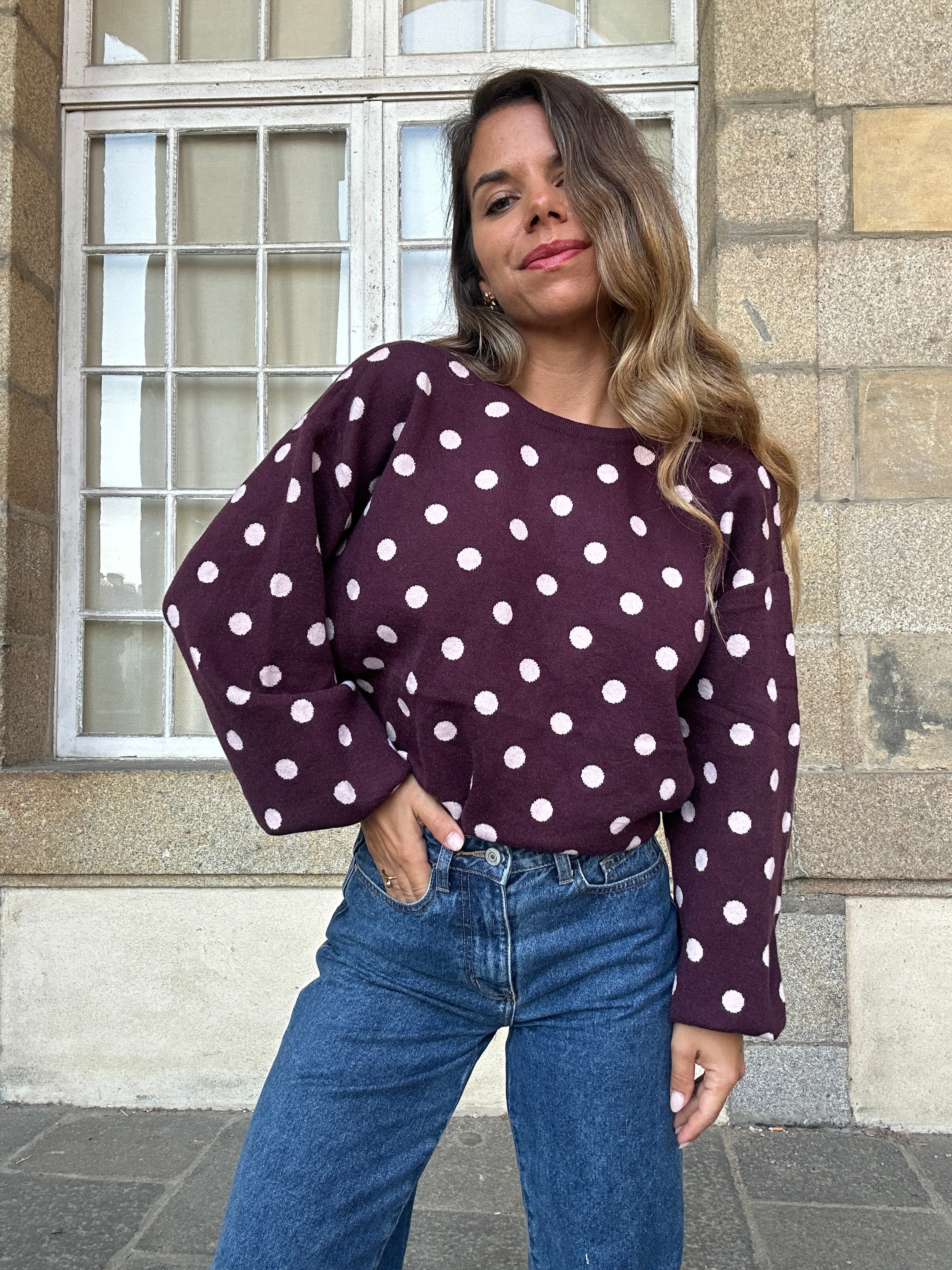 Zélie burgundy polka-dot wool jumper