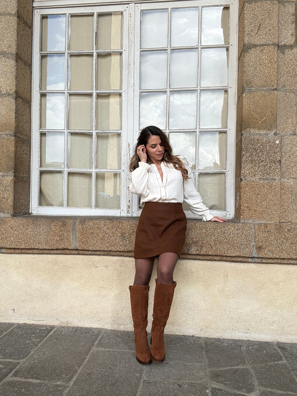 Falda efecto lana Lou Chocolate