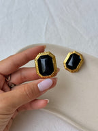 Boucles D’Oreilles Vintage - Strass Facetté Noir