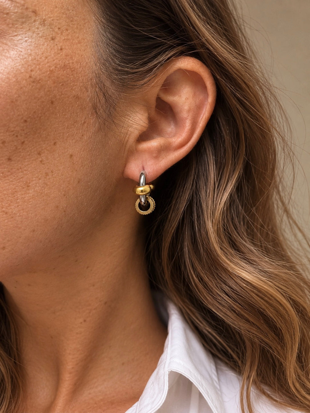 Boucles D'Oreilles Elara Bicolore - Anneau Doré Ou Argent