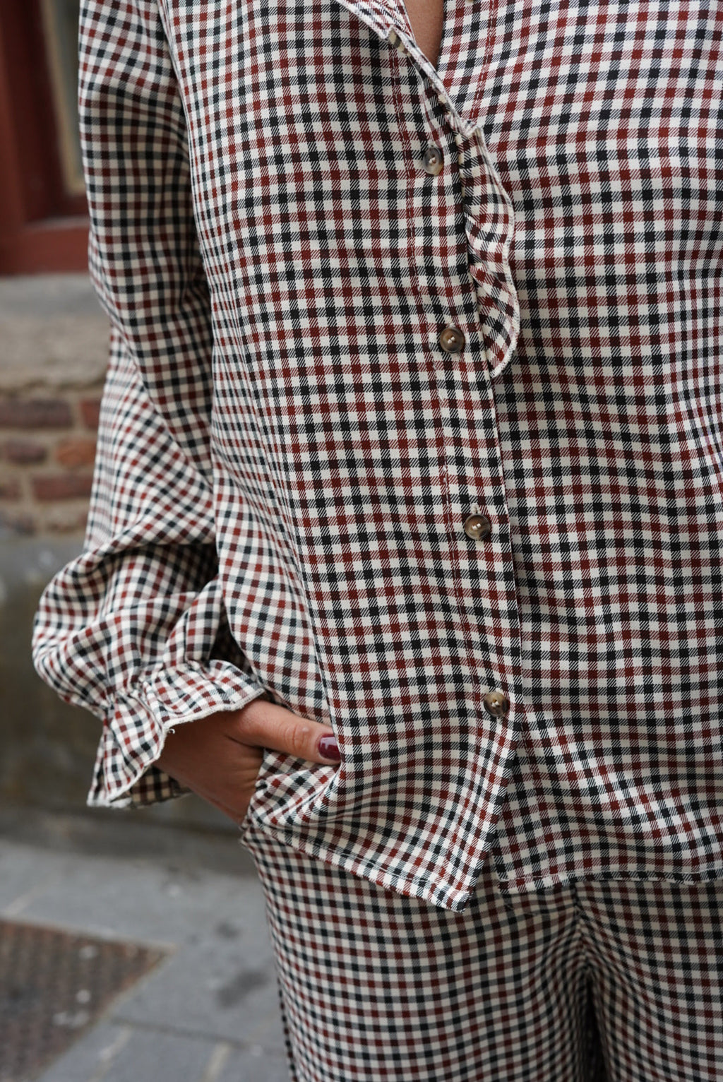 Julie Check Blouse Ecru/Bordeaux