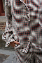 Julie Check Blouse Ecru/Bordeaux