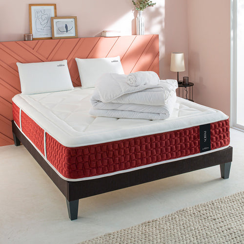PACK Prêt À Dormir Passion - Matelas + Sommier + Accessoires - Tissu Gris