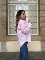 Camisa de rayas rosa bebé
