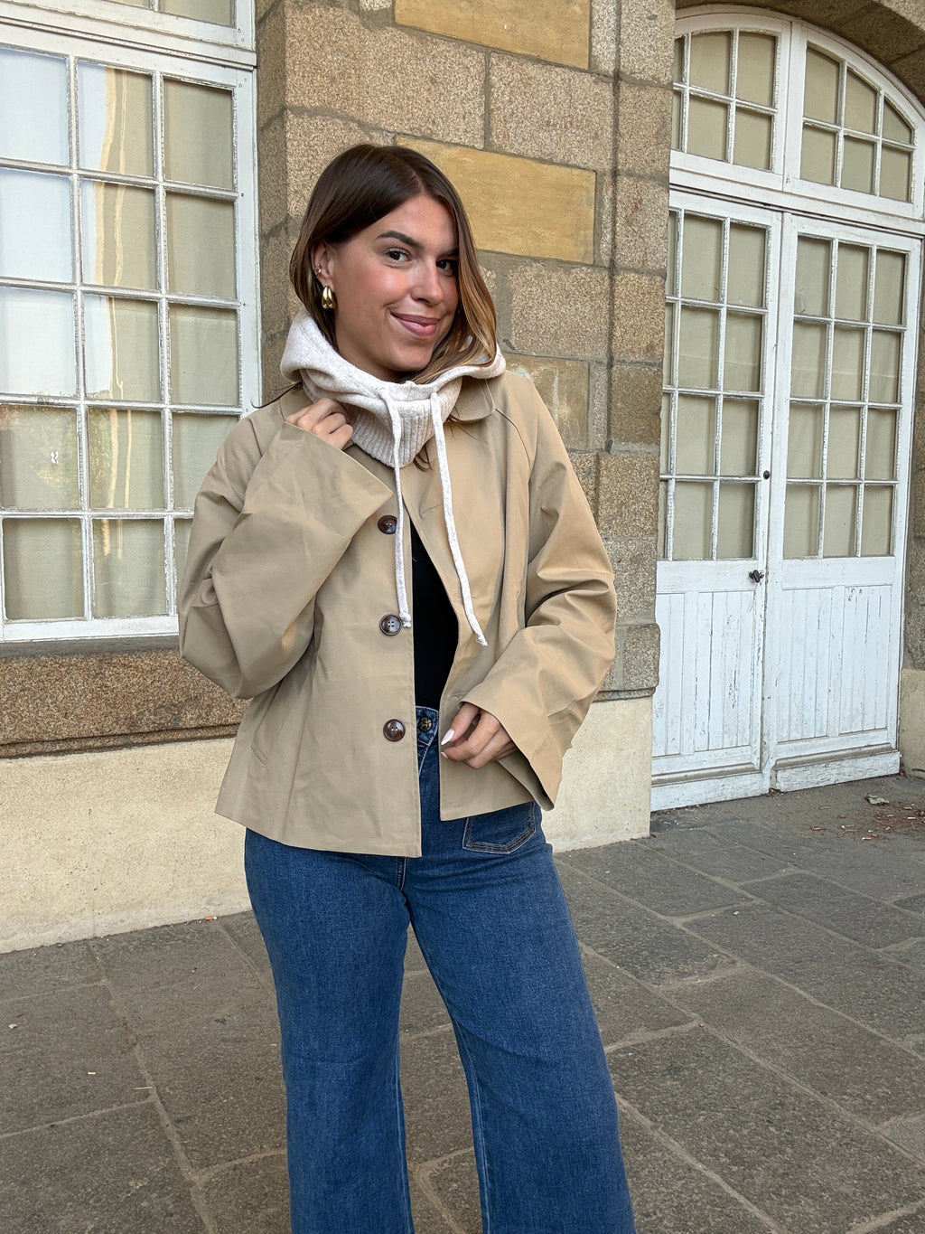 Beige wool and cashmere balaclava