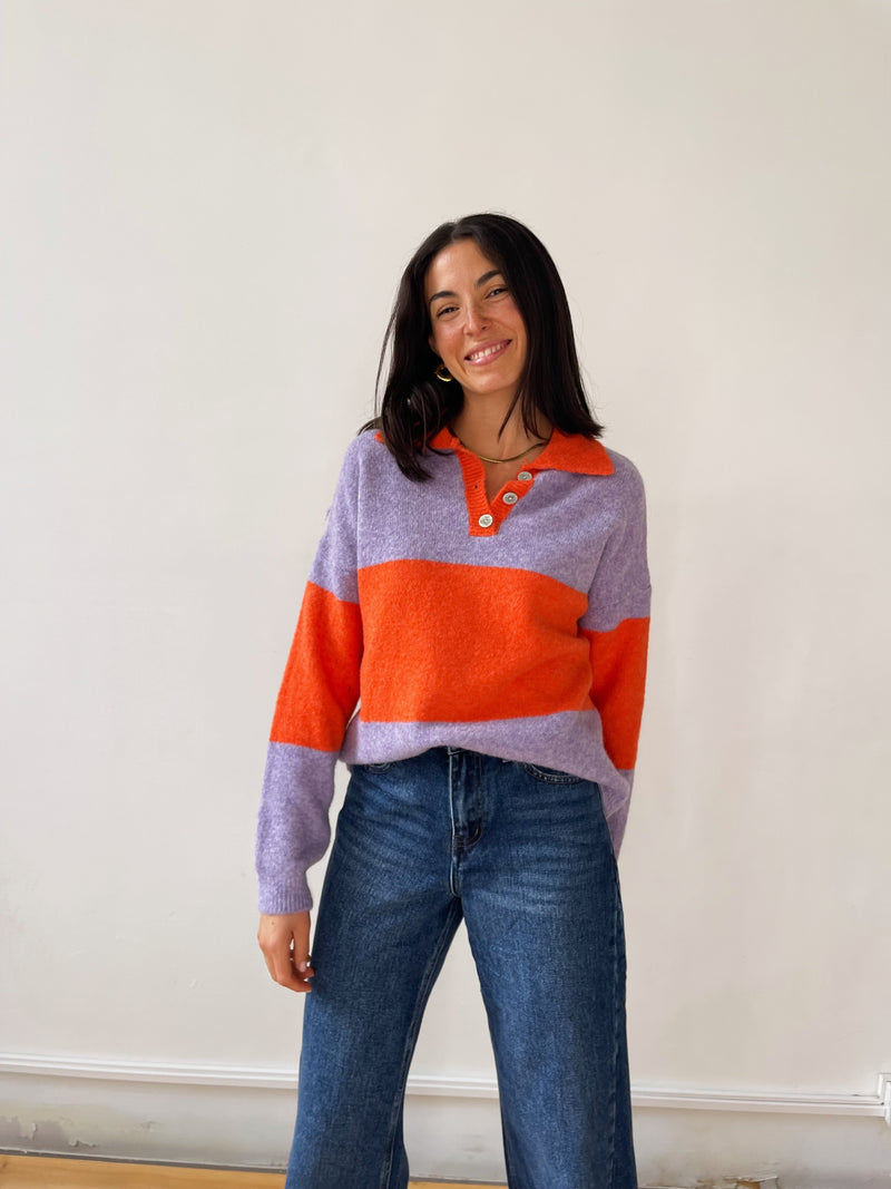 Pull Paola Orange Et Lilas