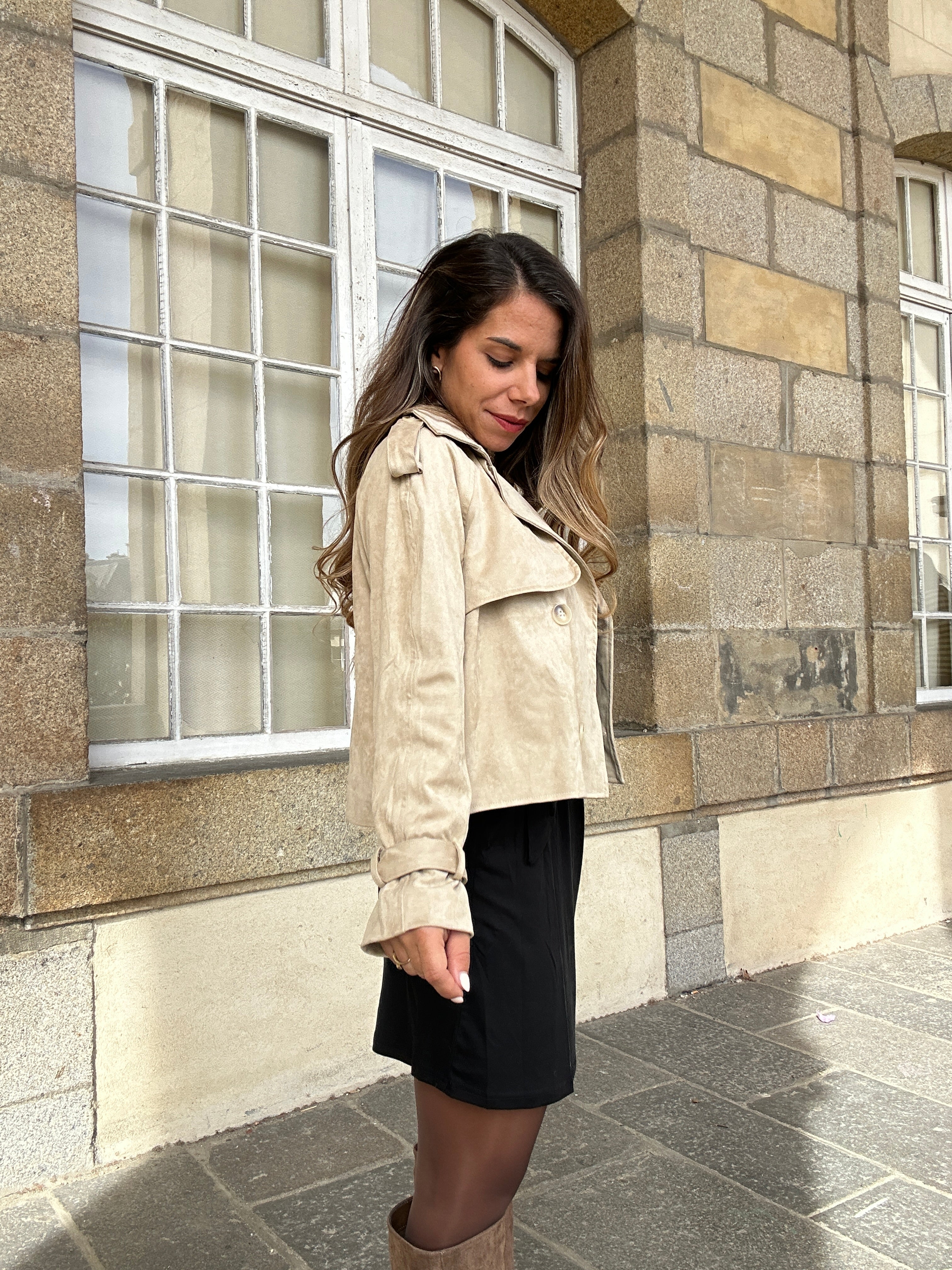 Chaqueta efecto antelina Jihane beige