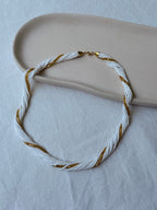 Vintage Gold-Tone Necklace - Twisted White And Gold-Tone Beads