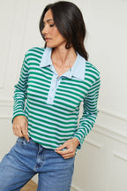 Polo Oscar a maniche lunghe verde/blu