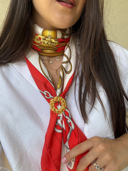 Anneau De Foulard Vintage - Couronne Florale Et Strass Rosé