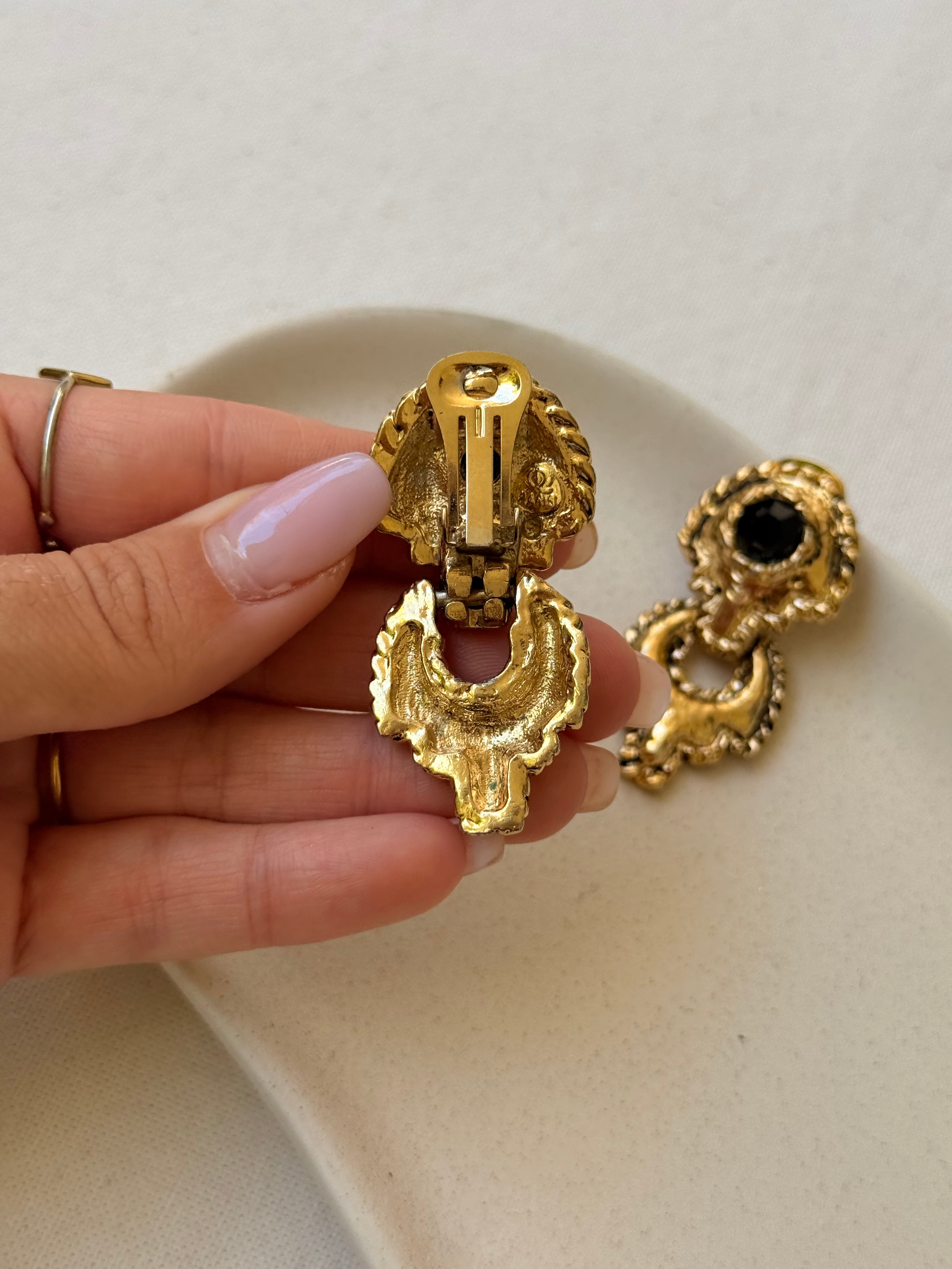 Pendientes Vintage - Colgantes Diseño Barroco Y Strass Negro