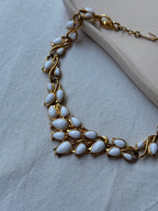 Vintage Trifari Necklace - Foliage White Cabochons