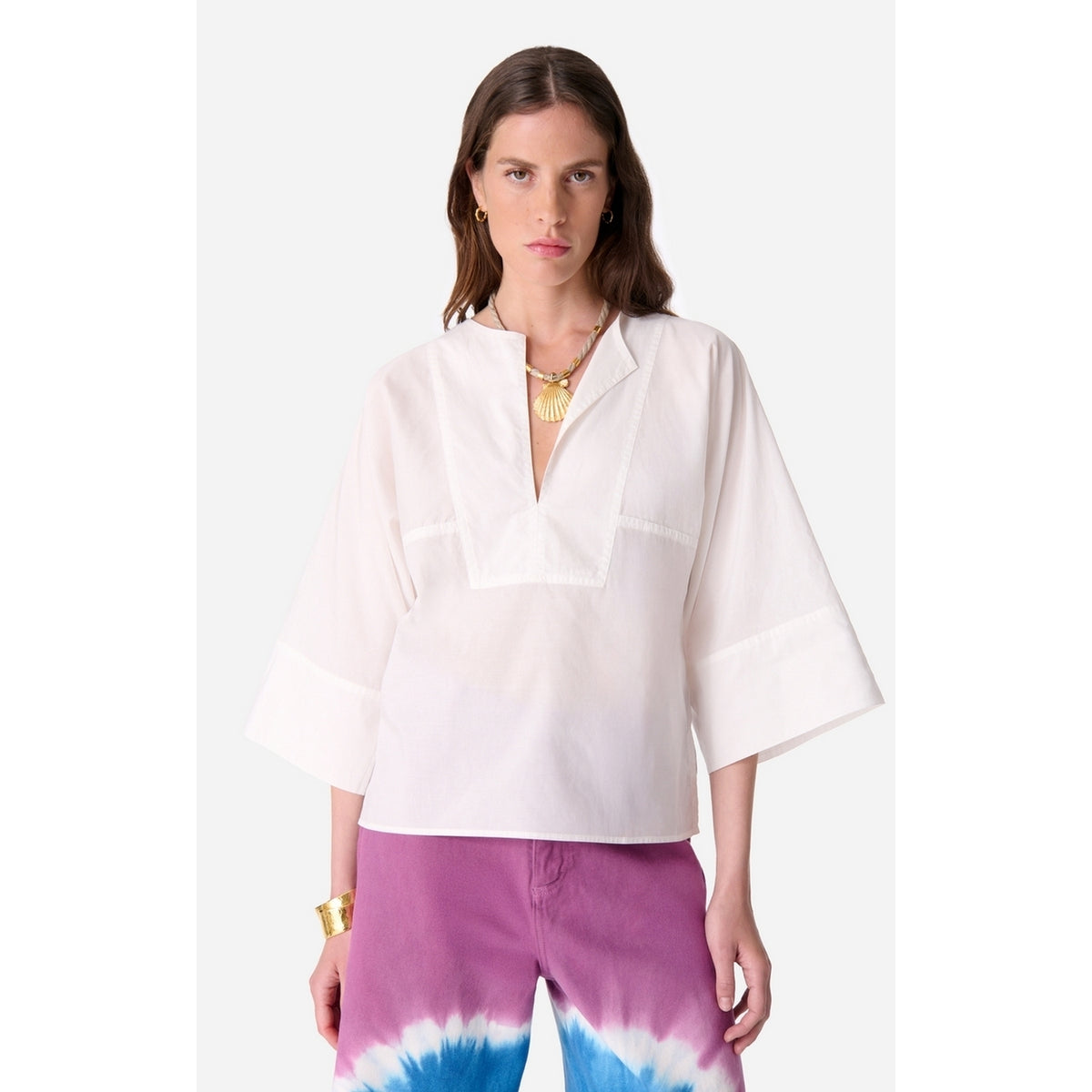 Blouse Ml Avec Empiecements - Ecru