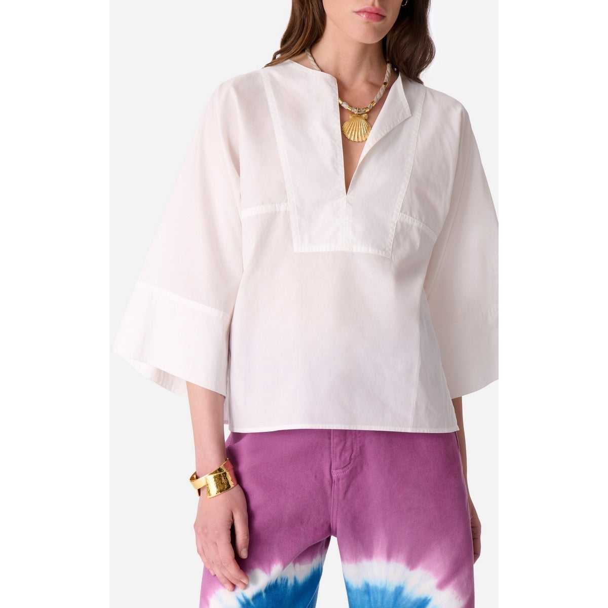 Blouse Ml Avec Empiecements - Ecru
