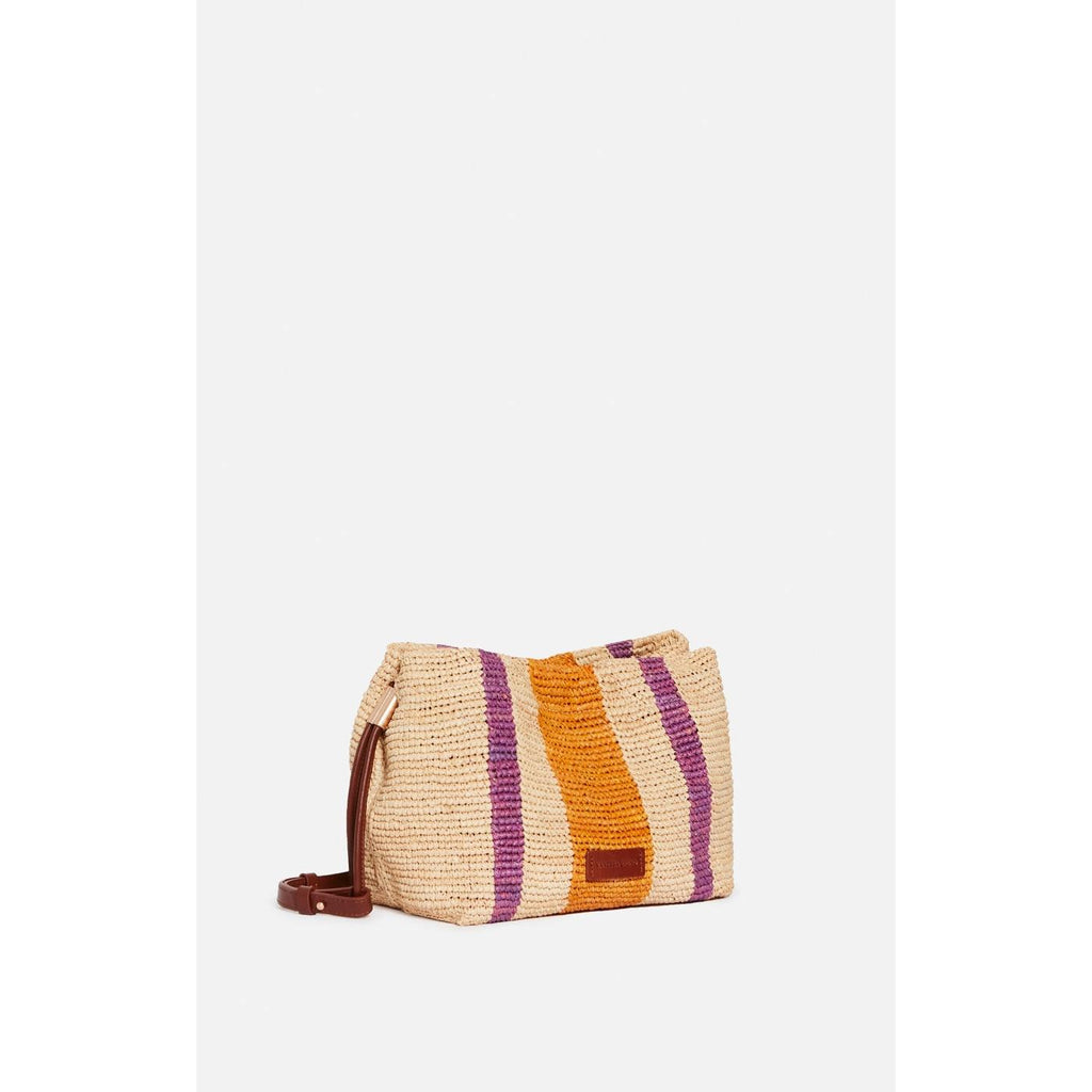 Bolso De Mano De Rafia Y Cuero - Multicolor/Naranja
