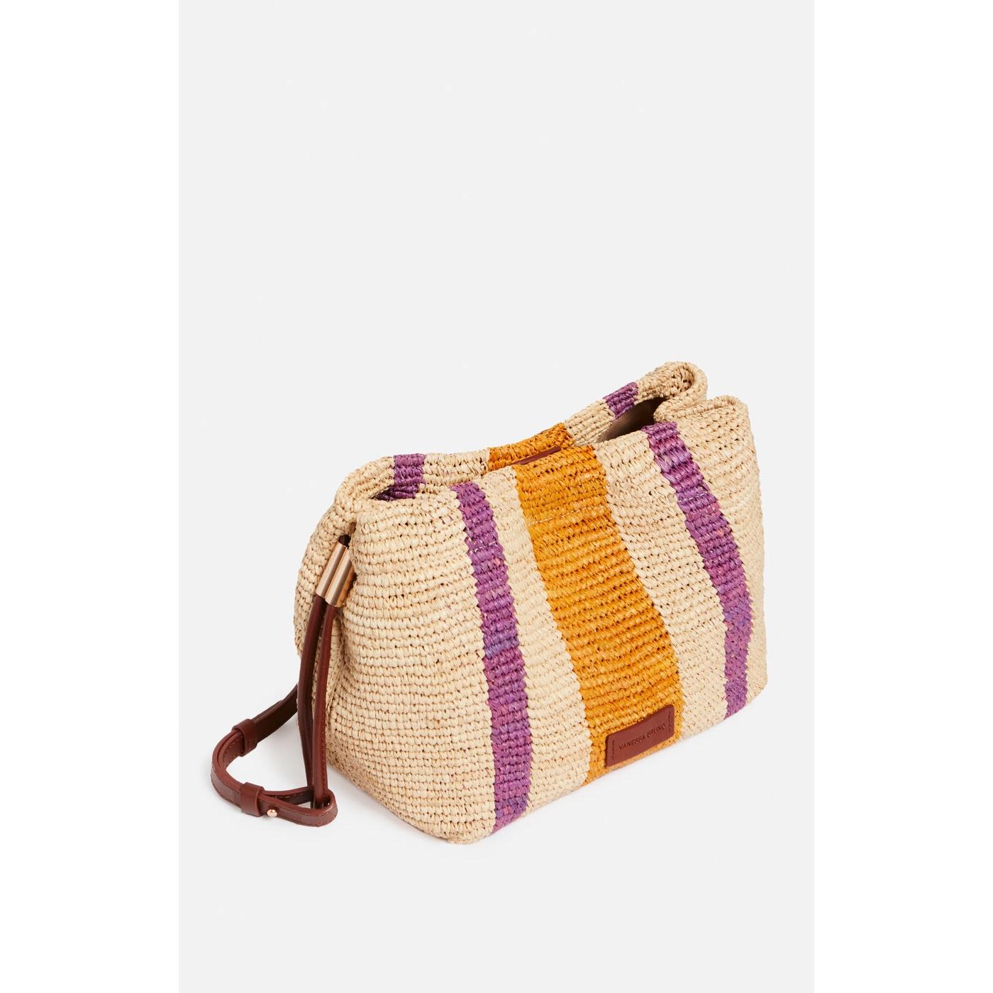 Bolso De Mano De Rafia Y Cuero - Multicolor/Naranja