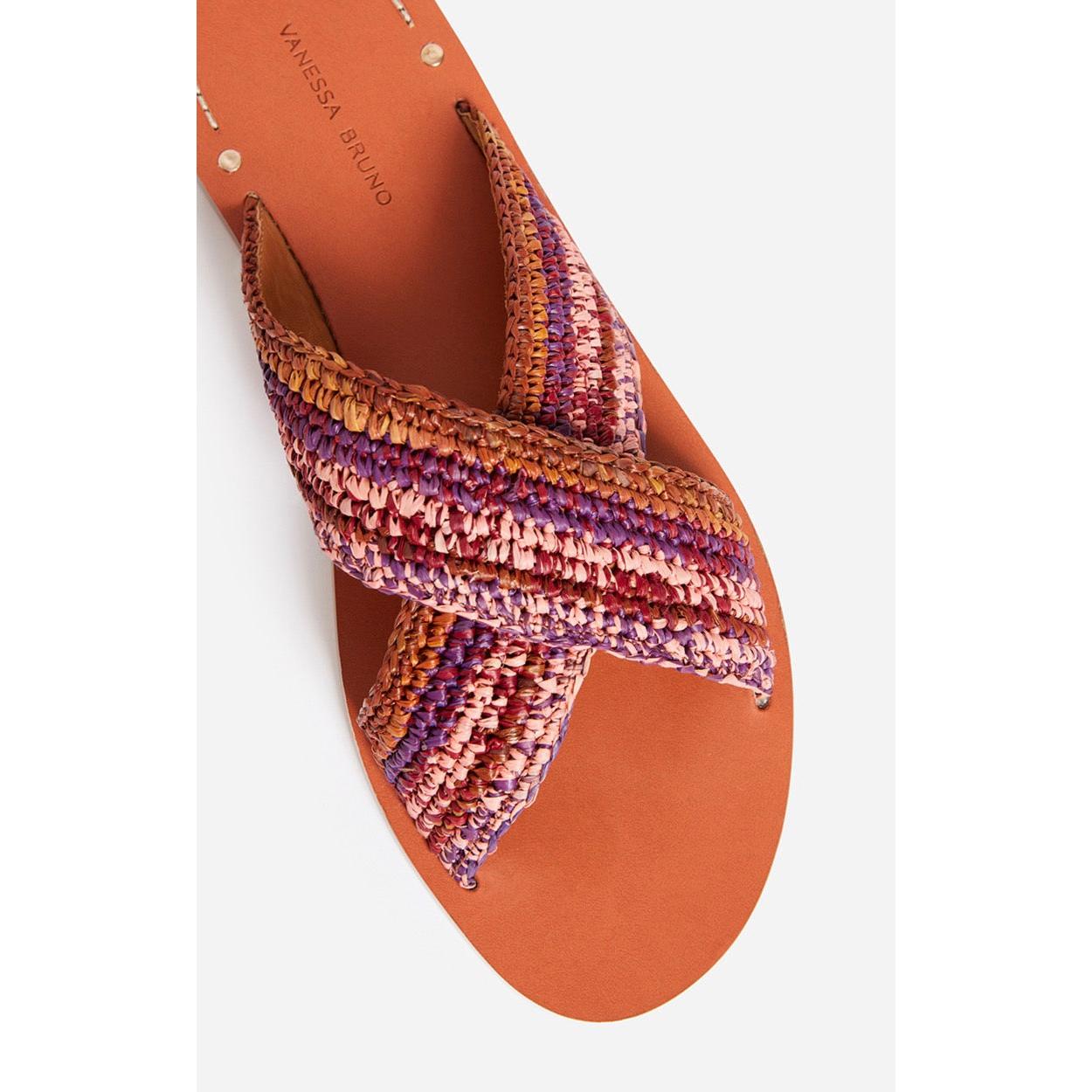 Raffia & Leather Sandals - Multicolour/Pink