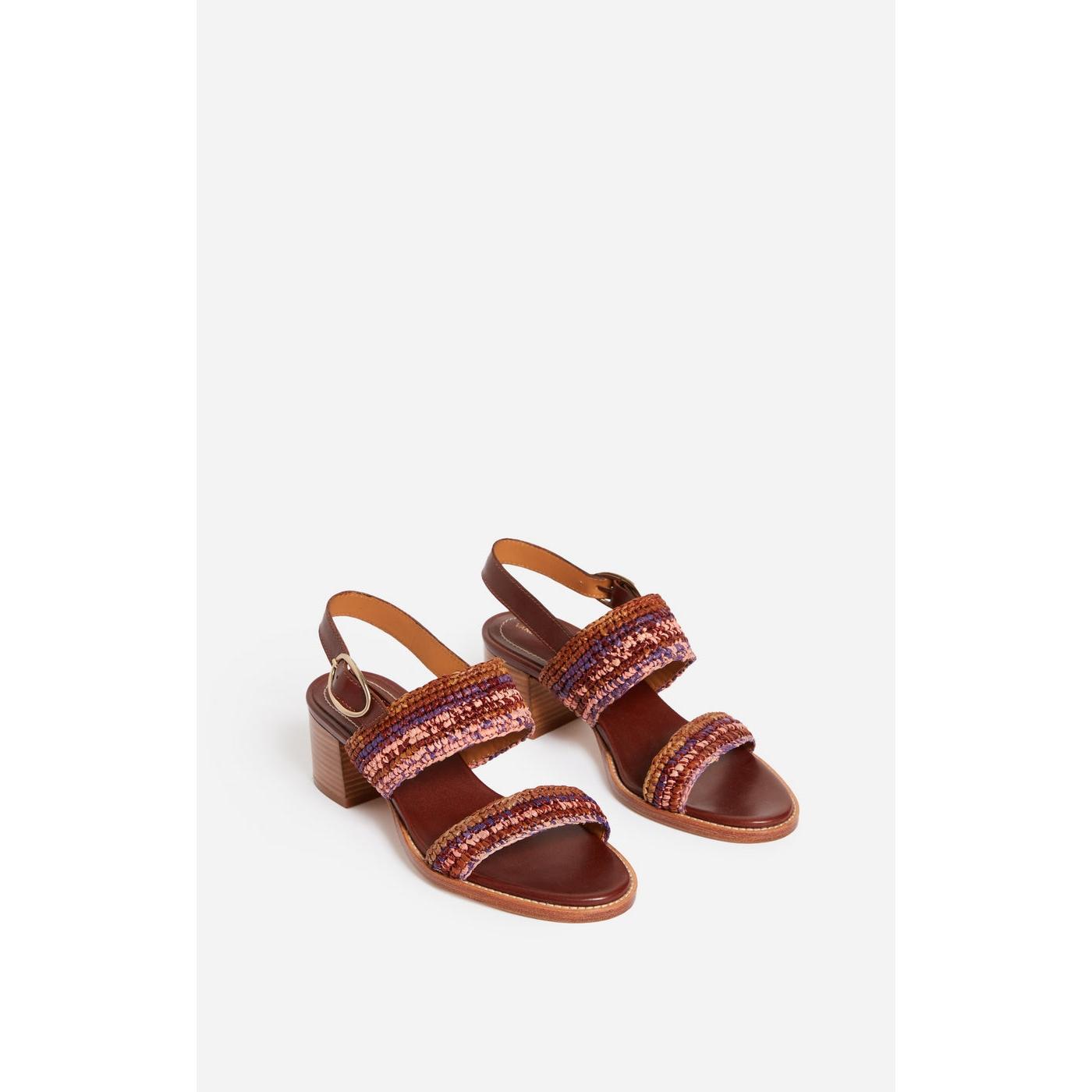Raffia & Leather Sandals - Multicolour/Pink