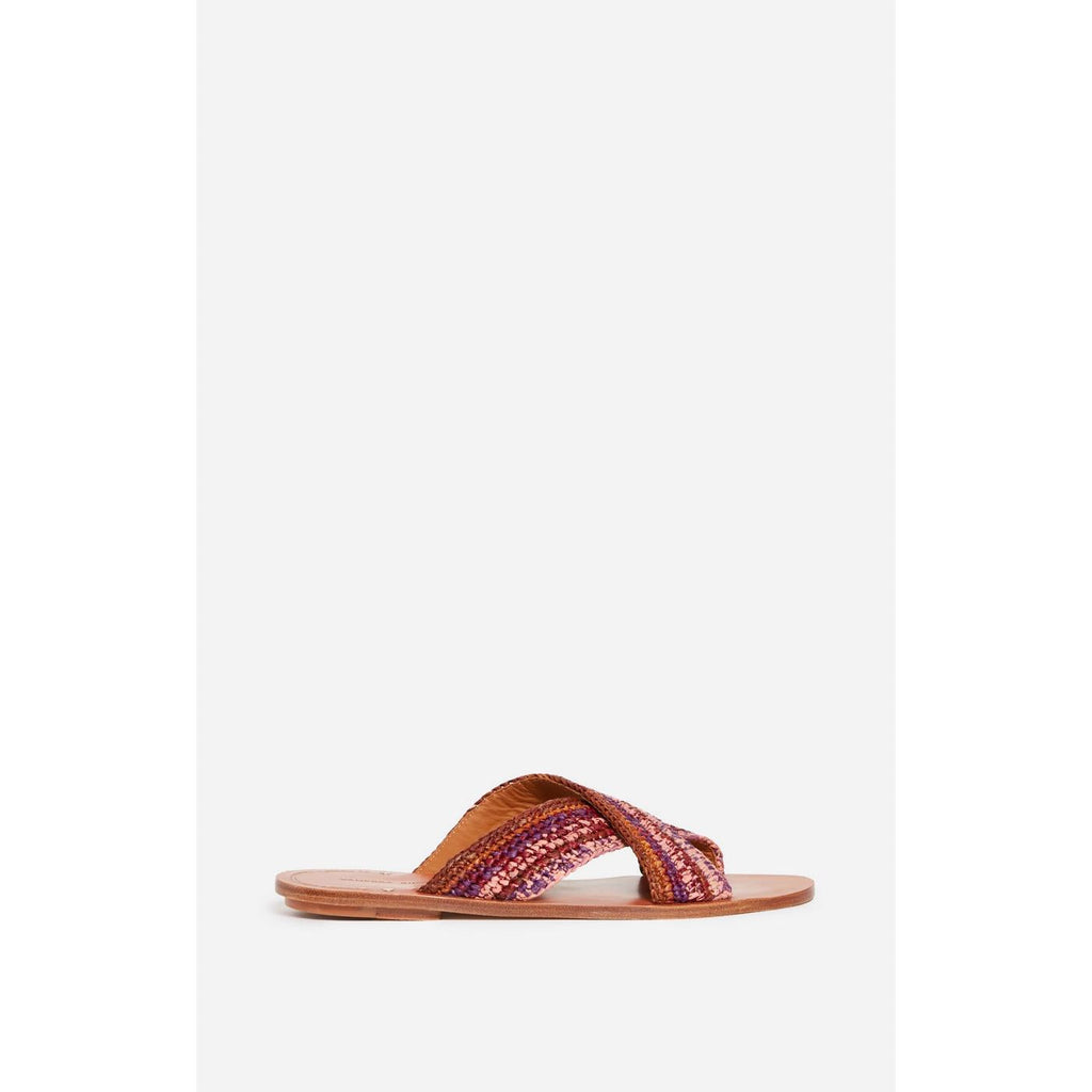 Raffia & Leather Mules - Multicolour/Pink