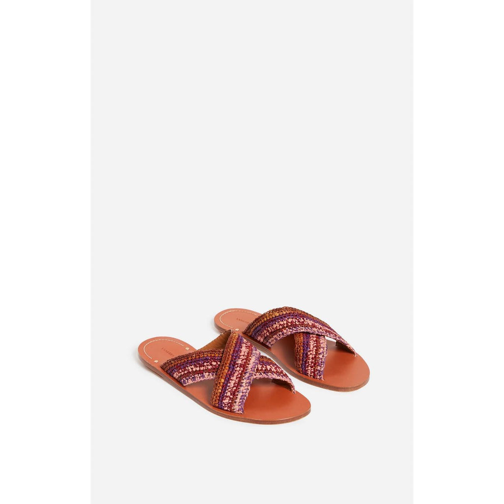 Raffia & Leather Mules - Multicolour/Pink