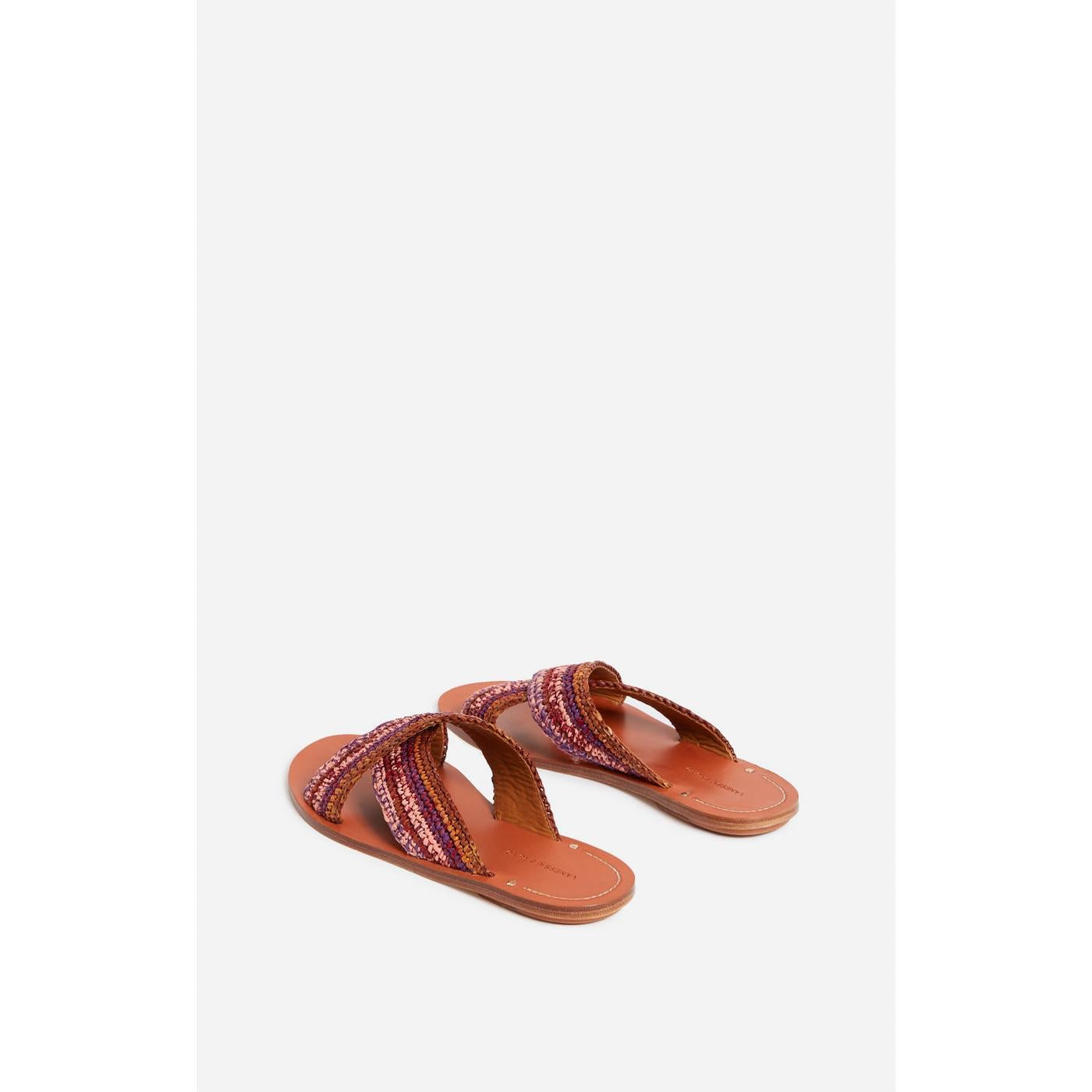 Raffia & Leather Mules - Multicolour/Pink