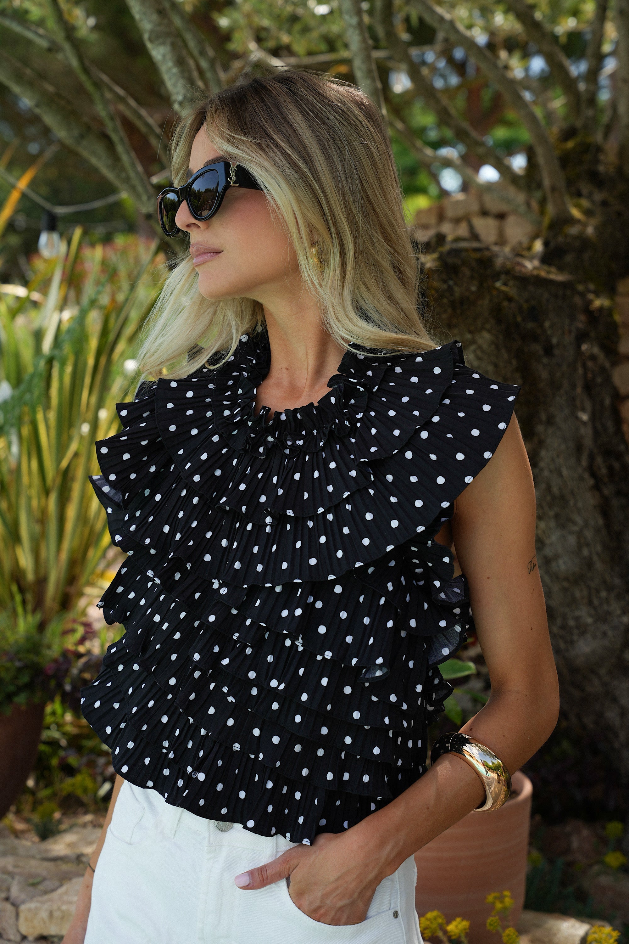 Blouse À Pois Jade - Noire