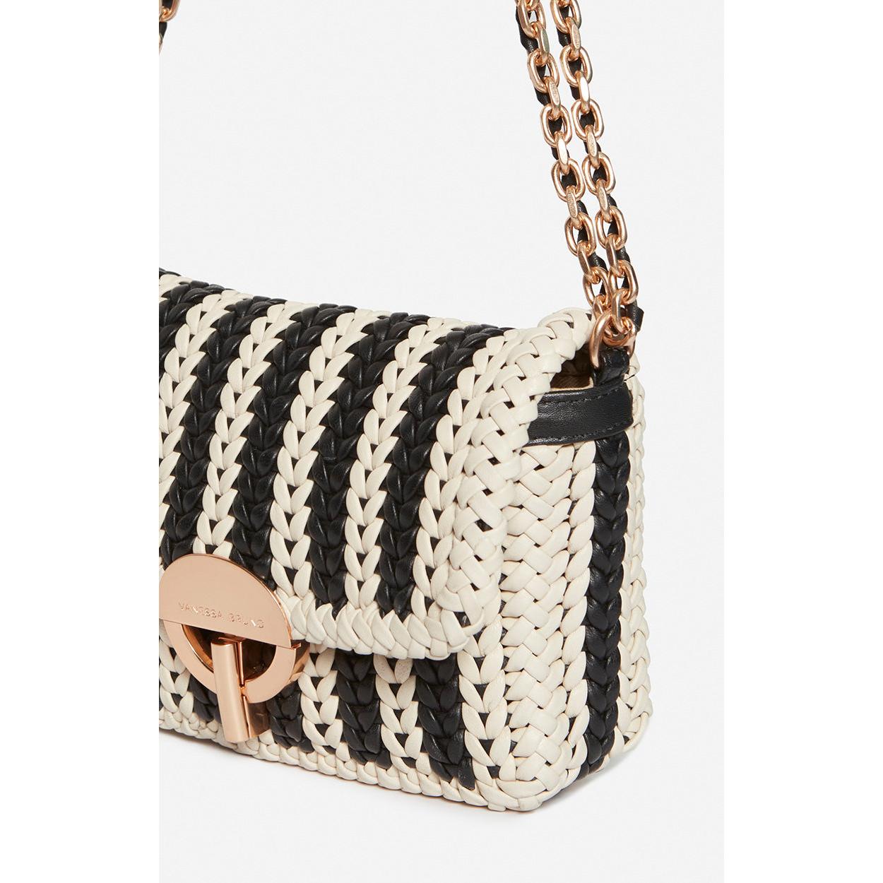 Small Moon Bag in Braided Leather - Black & White