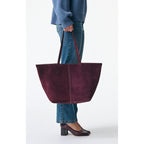 Grand Sac Cabas Porte Epaule en Suede - Prune
