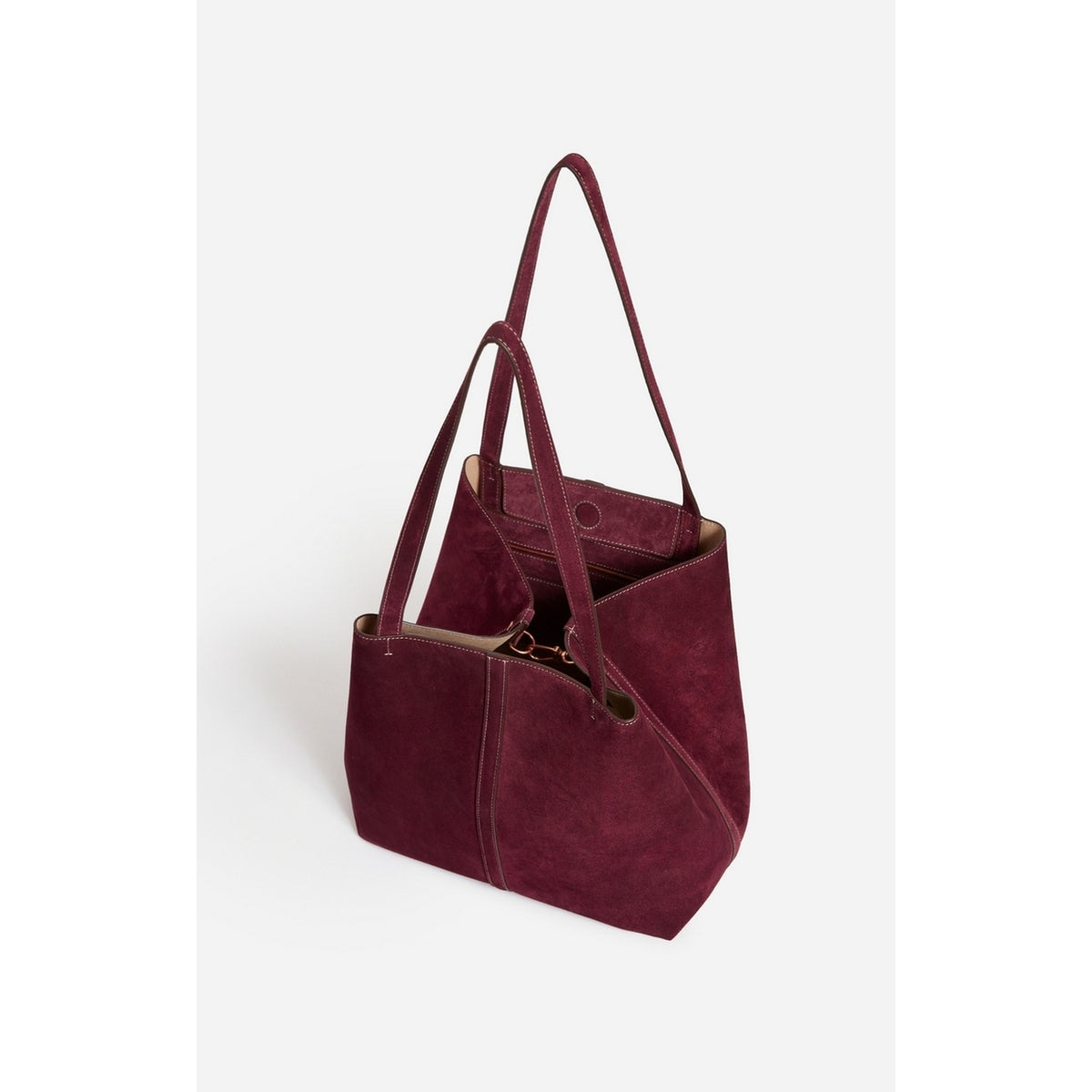 Grand Sac Cabas Porte Epaule en Suede - Prune