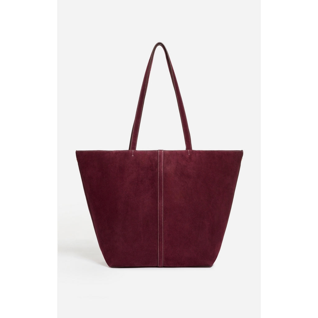 Grand Sac Cabas Porte Epaule en Suede - Prune