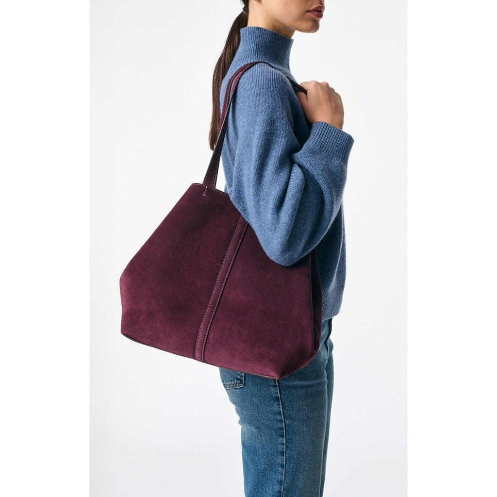 Grand Sac Cabas Porte Epaule en Suede - Prune
