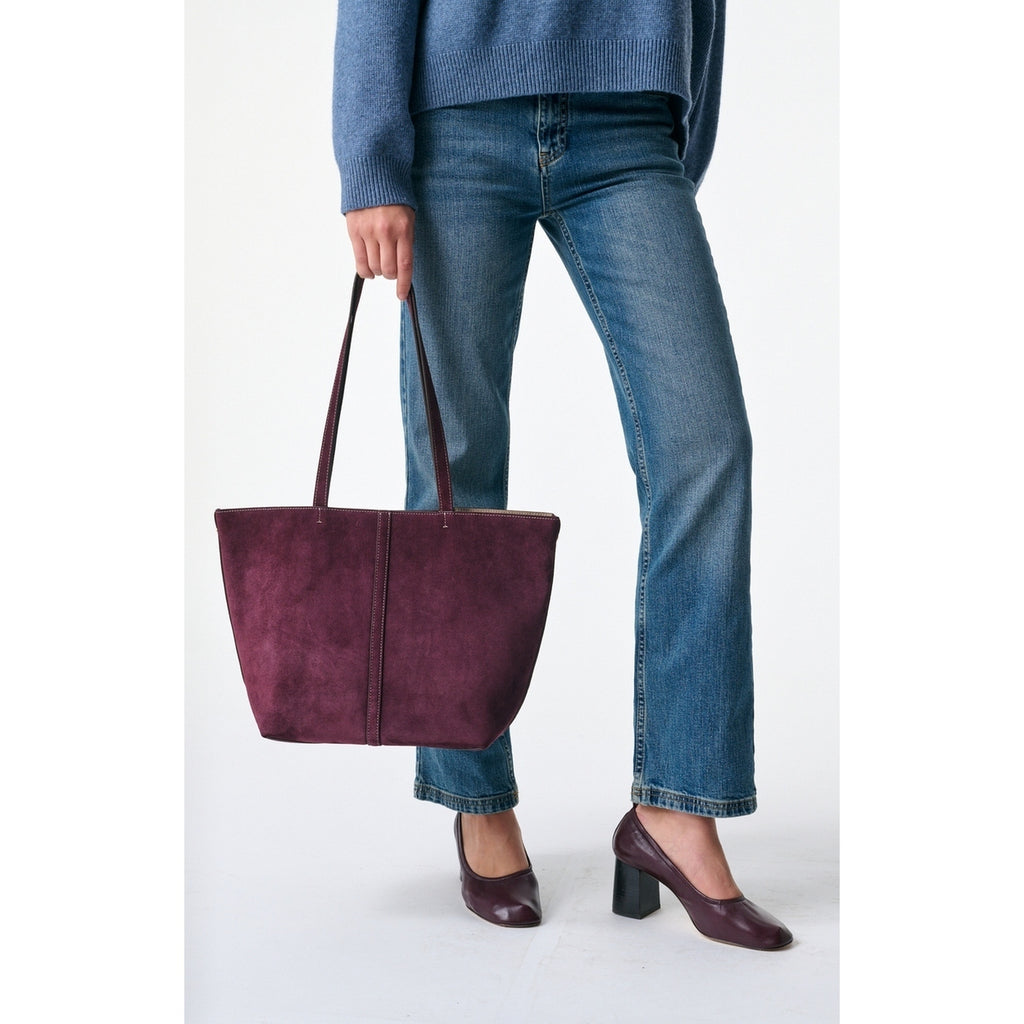 Petit Sac Cabas Porte Epaule en Suede - Prune