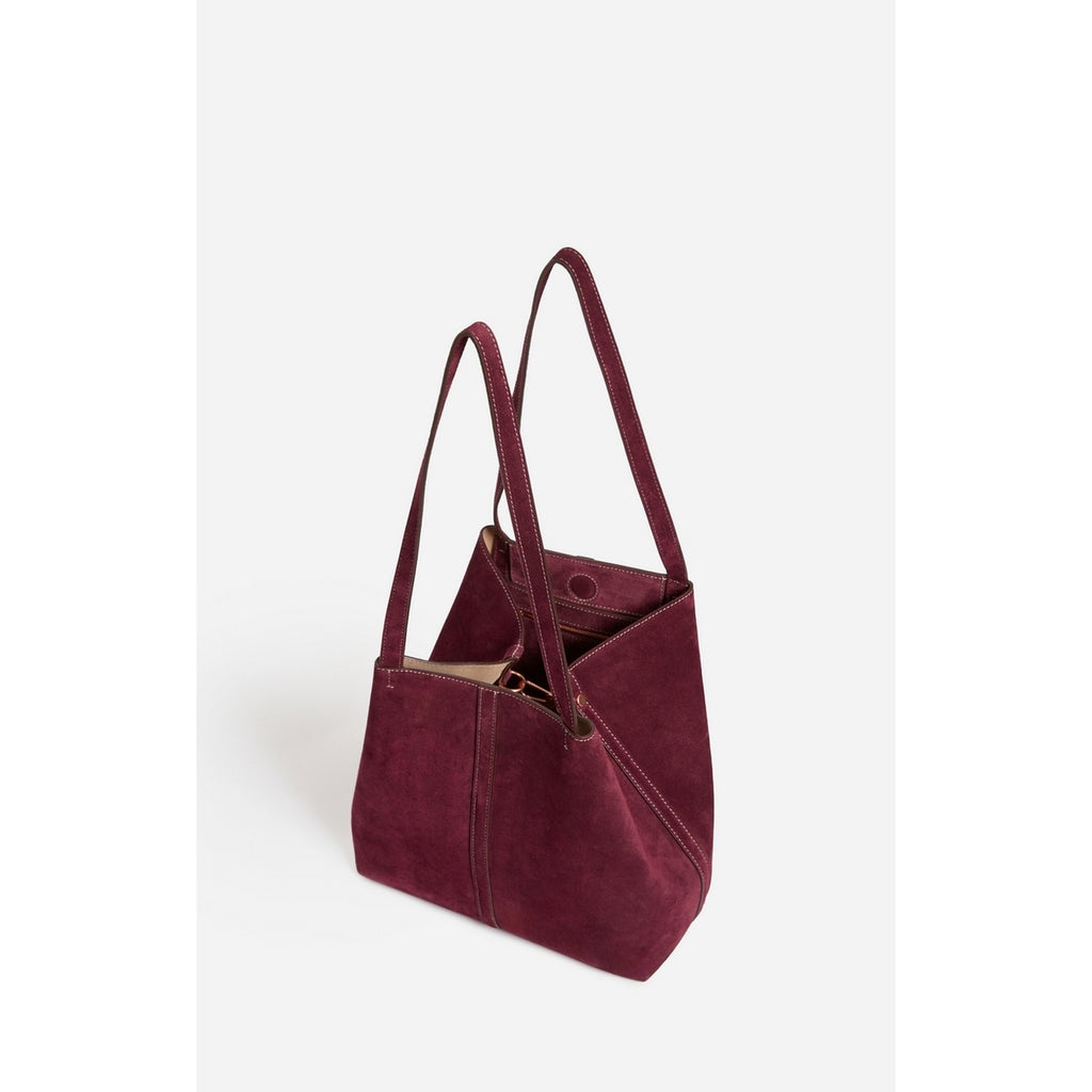Petit Sac Cabas Porte Epaule en Suede - Prune