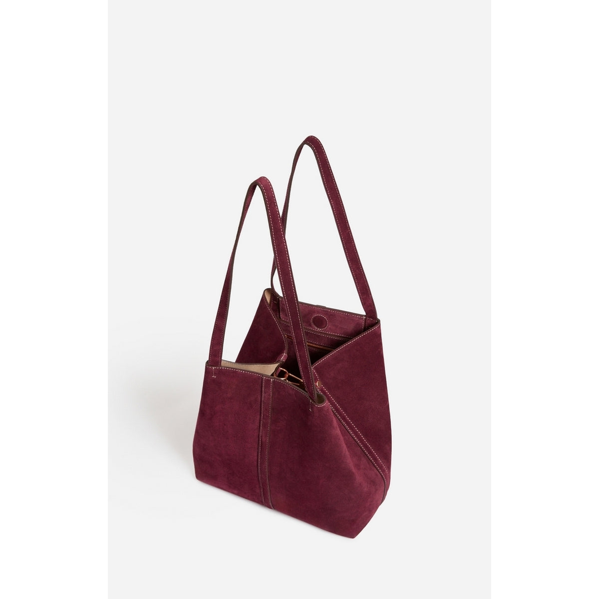 Petit Sac Cabas Porte Epaule en Suede - Prune