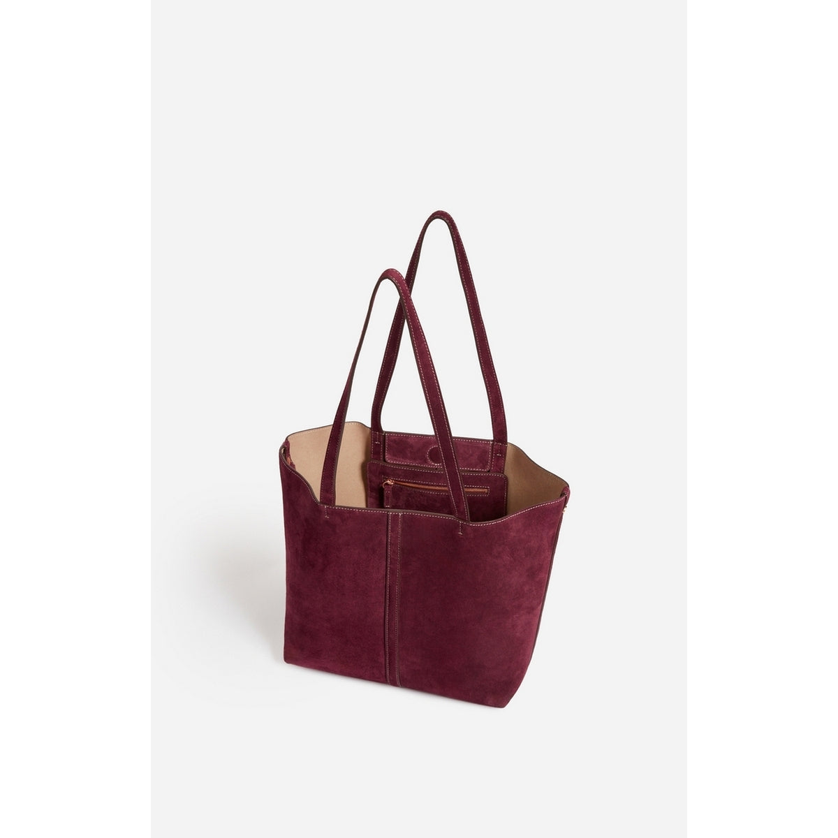 Petit Sac Cabas Porte Epaule en Suede - Prune