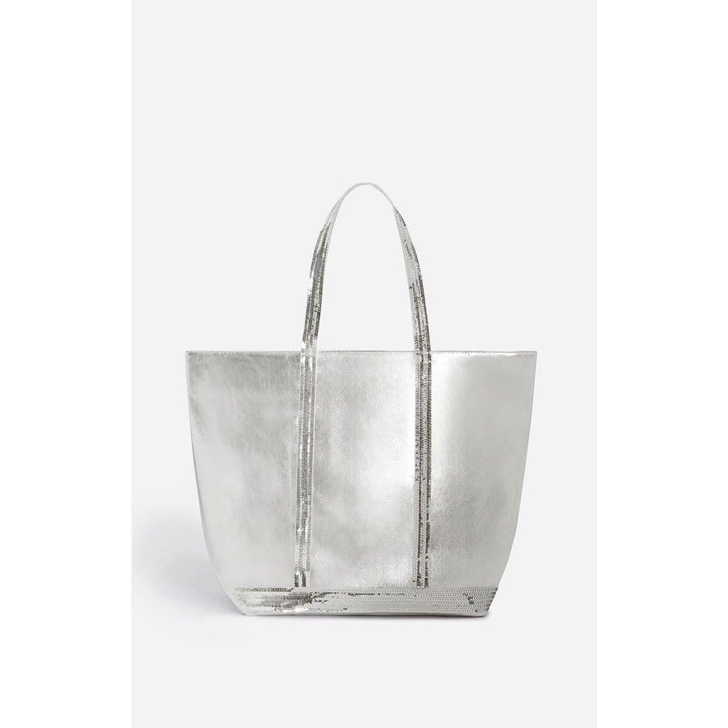 Large Smooth Leather Tote Bag - Silver