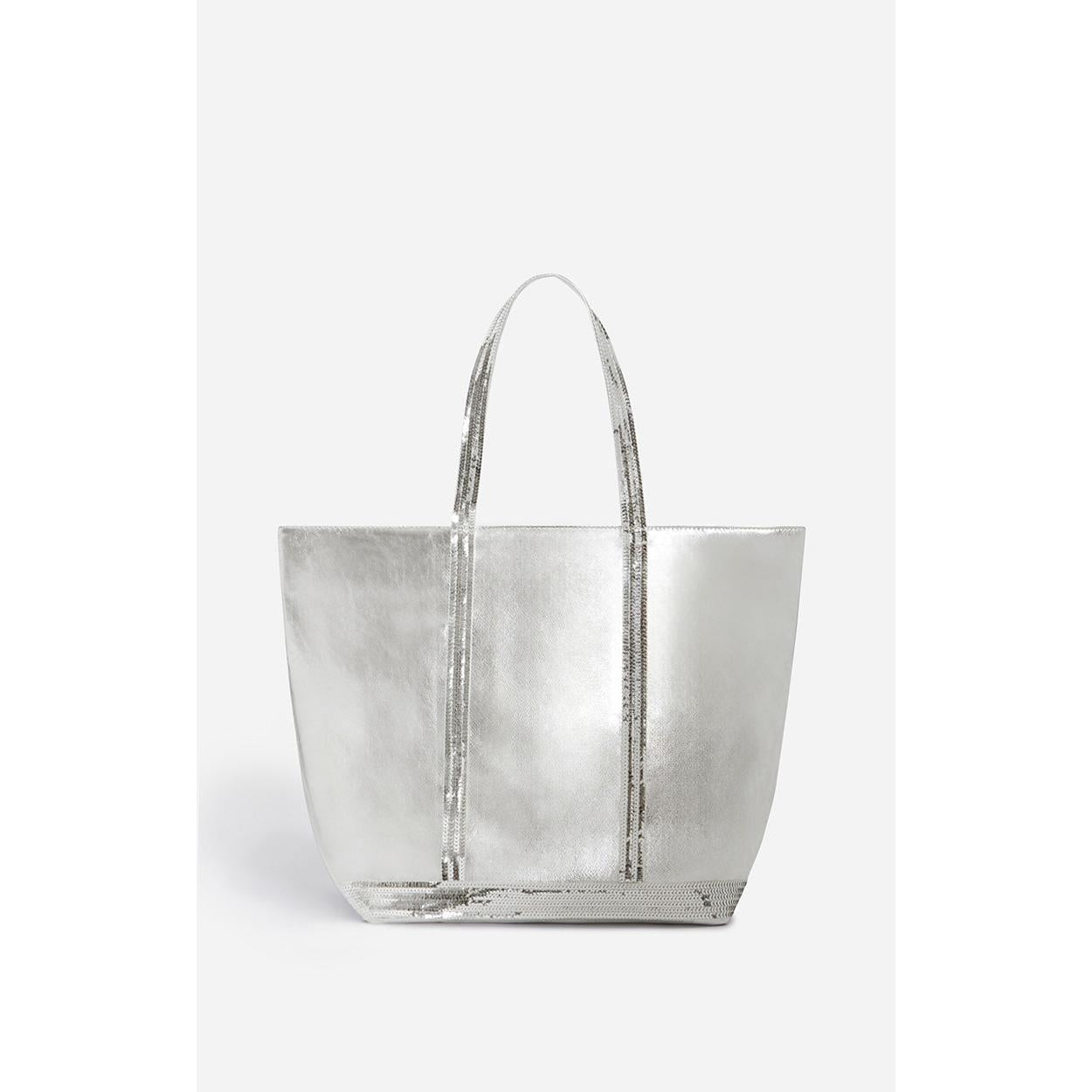 Large Smooth Leather Tote Bag - Silver